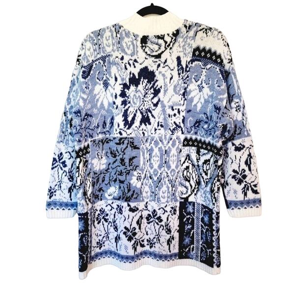 VTG 90s Cut 4 U Womens OS Blue Floral Granny Mixed Media Patchwork Knit Sweater - Picture 2 of 12